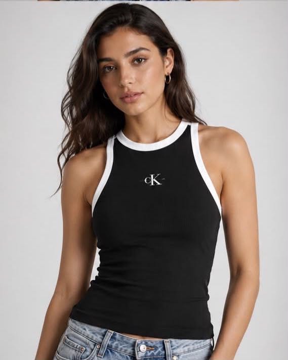 Calvin Klein Ribbed Logo Tank Top – Black