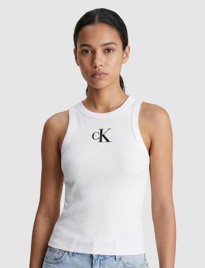 Calvin Klein Ribbed Logo Tank Top – Wh