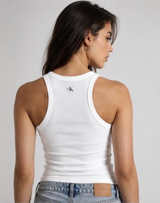 Calvin Klein Ribbed Logo Tank Top – Wh